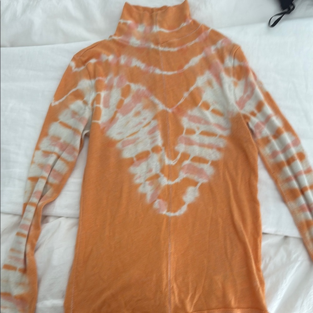 Free People Vibrant Orange Tie-Dye Turtleneck